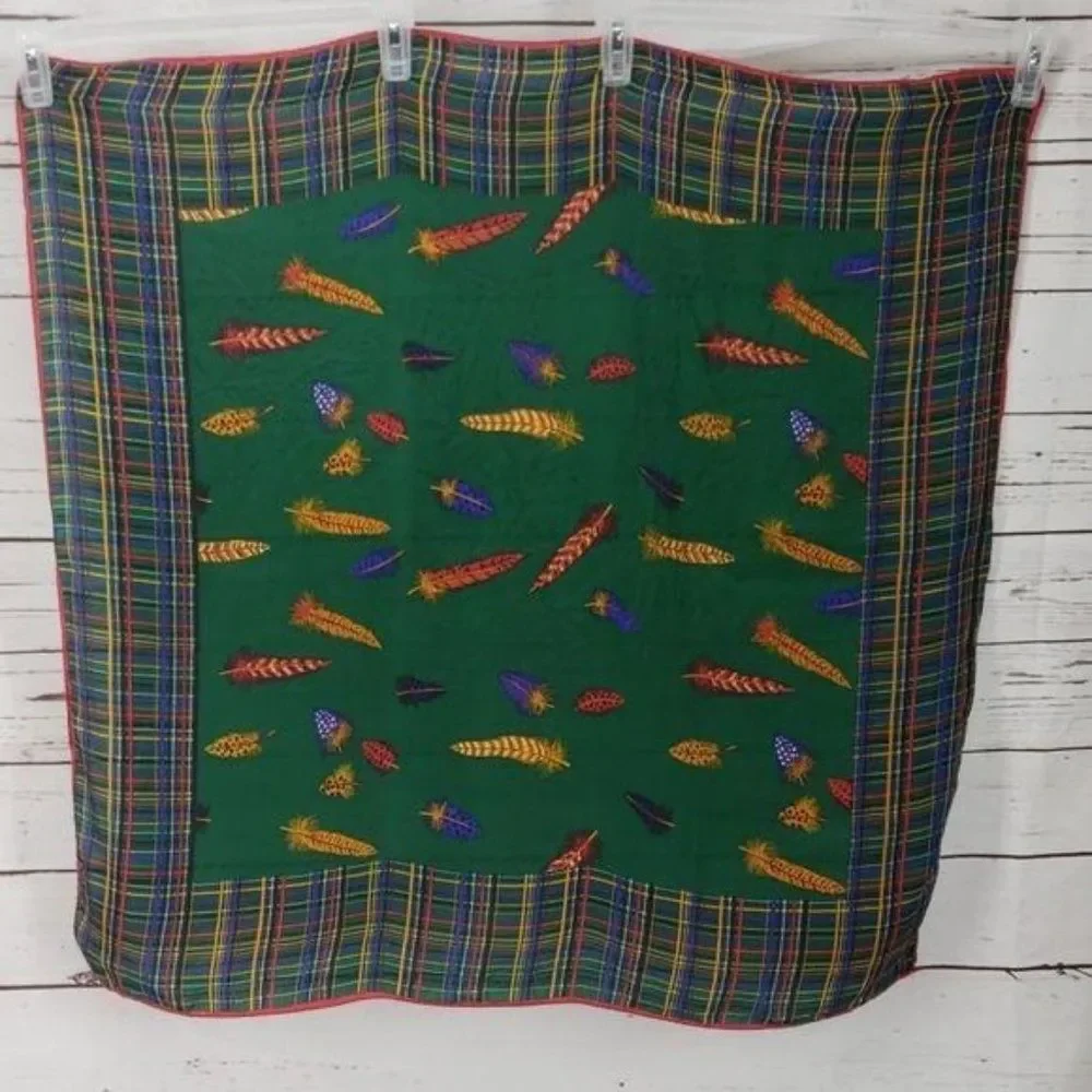 Indian Feathers Hunter Green  Plaid Scarf 31